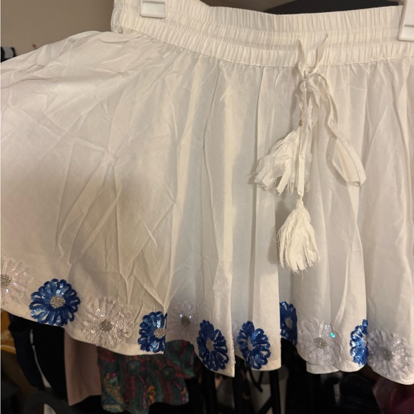 TAJ by Sabrina Crippa Dresses & Skirts - TAJ by Sabrina Crippa White Skirt with Blue Floral Embroidery